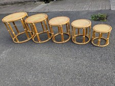 Nest Of Five Round Tables Wicker Bamboo Stacking 48 cms high lounge conservatory