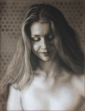 Original Female Charcoal on paper life Drawing nude Girl woman artwork realism