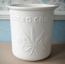 White Decorative Ceramic Bread Crock, Round Bread Bin, Kitchen Storage, NO LID
