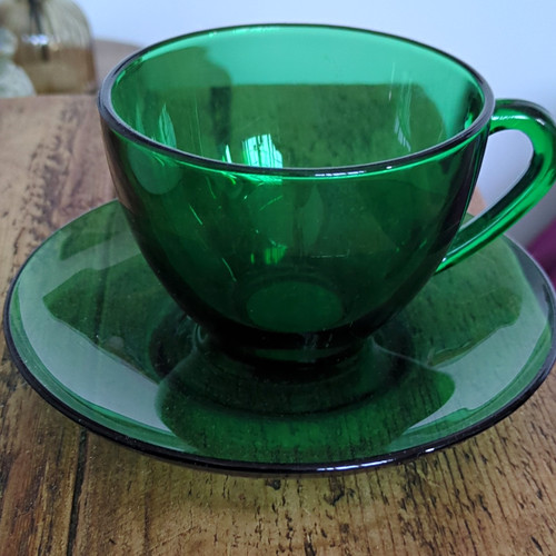 Green glass coffee cup - coffee, &