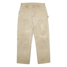 CARHARTT Mens Beige Cotton Classic Fit Trousers W34 L32 Workwear Zip Closure