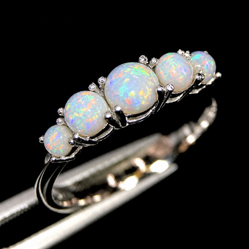 Five stone white opal - white, ring
