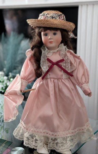 Porcelain girl doll brown - porcelain, doll,