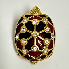 Cabouchon Tortoise Turtle Pendant 18K Gold Plated Enamel & Austrian Crystal UK