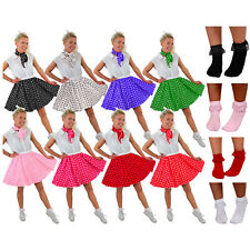SHORT POLKA DOT SKIRT SCARF & BOBBY SOCKS ROCK N ROLL 1950'S FANCY DRESS COSTUME