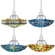 Retro Tiffany-Style Stained Glass Ceiling Lamp Light Shade – Easy Fit Pendant UK