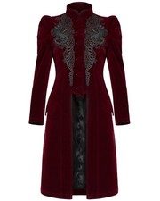 Punk Rave Womens Long Gothic Jacket Coat Red Velvet Lace Steampunk VTG Victorian