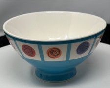 Whittard Of Chelsea Footed Bowl Blue With Coloured Print Soup Dessert Cereal