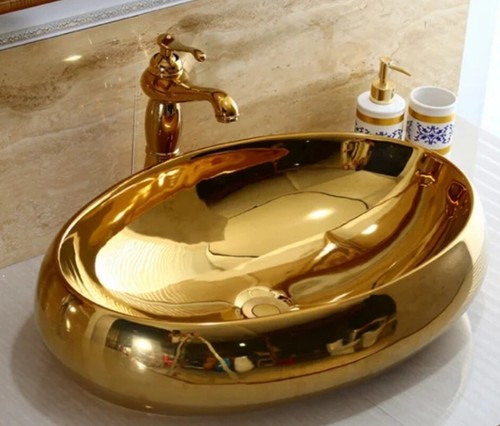Gold basin sink ceramic - sink, oval
