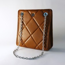 Bessie London Quilted Tan Shoulder Bag with Chain Strap