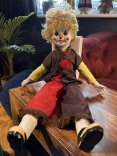 Vintage 1970s Musical Clown Doll – 45cm – Moving Eyes & Wind-Up Music Bisque
