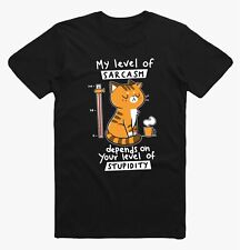 Sarcastic Joke Depends On Your Level of Stupidity Sarcasm T-Shirt Cats Coffee
