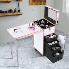 LARGE Makeup Case on Wheels Nail Table Beauty Cosmetic Drawer Manicure Trolley