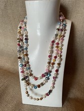 158cm LONG Genuine Real Baroque Coin Keshi Pearl Multi Colour Necklace Triple 3
