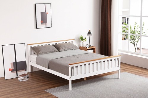 Modern white wooden bed - bed,