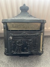Antique Cast Iron Letter Box with Mail Slot and Lockable Door Victorian Style
