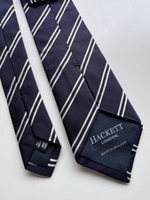 Hackett London Made In England Pure Silk Stripe Tie Regimental Navy Drakes