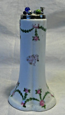 Antique Vintage Hat Pin Holder Pink Floral & 12 Pins Silver or Plated Rim