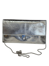 RUTH LANGSFORD OC CROC LEATHER ENVELOPE MULTI CLUTCH BAG - SILVER