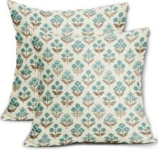 Blue Green Block Print Pillow