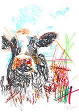 Original hand drawn cow - original,