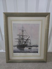 Signed Print of HMS Warrior in Hartlepool by J. E. Wigston