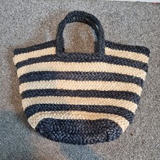Beach/Shopping Bag Black and Straw Striped Approx 51cm x 53cm Zipped Opening