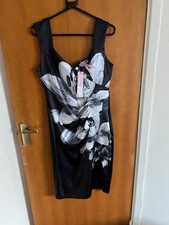 Lipsy London Black Satin Lily Print Dress. Size UK 14. Brand New With Tags