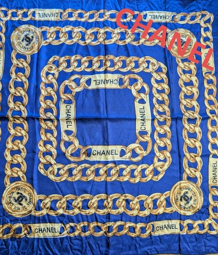 Chanel silk scarf navy - scarf, gold
