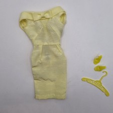 Org Vtg  Mattel Barbie Black Label 1960s Lemon Silk Sheath Dress GC  *no doll*