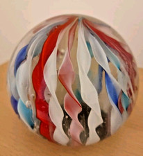 MURANO ITALY RIBBON TWISTS LATTICINO RETORTOLI  PAPERWEIGHT  8CM RED WHITE BLUE