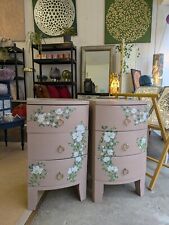 Drawers Vintage Flower Print Pink Pair Bedside Tables Bedroom Furniture