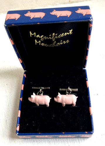 Pink pig cufflinks boxed - -,