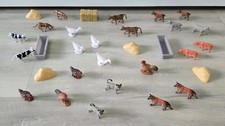 FARM ANIMALS PLAYSET pig HORSE hen COW bird ANIMAL BUNDLE dog HAY trough ROCKS
