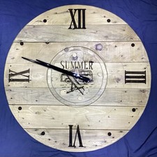 Rustic Wooden cable drum reel 800mm large oversized  Wall clock Enjoy Summer