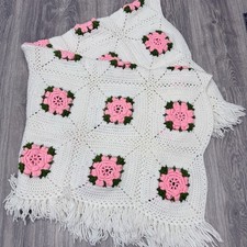 Vtg Knitted Afghan Crochet
