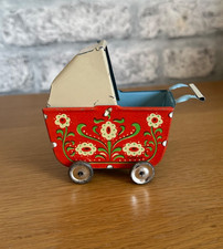 Vintage tinplate toy pram red - vintage,