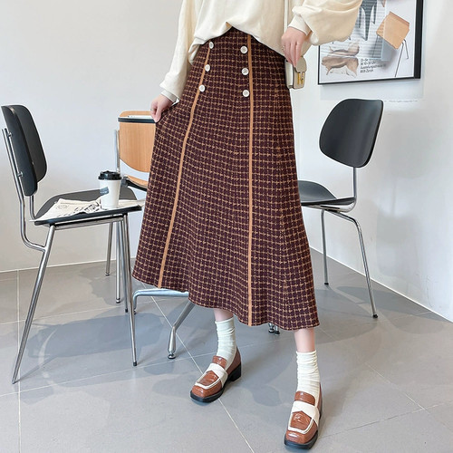 Lady check knitted pleated - check,