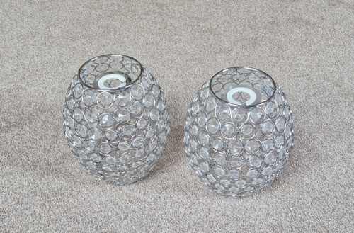 Pair crystal bead lamp shades - lamp,