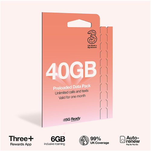 Three payg voice sim - payg, pack