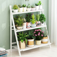3-Tier Outdoor Wooden Flower Plant Pot Shelf Stand Folding Display Ladder Rack