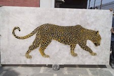 White Quartz Center Dining Table with Tiger Work Inlay Art Marble Tops Home Deco