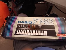 Vintage 1980s Casio PT-82 Electronic Keyboard Mini Synthesizer & Cards X2