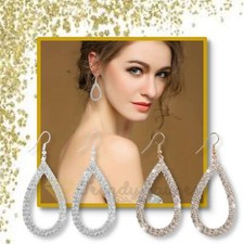Stunning Teardrop Cubic Zirconia 925 Sterling Silver Gold Plated Drop Earrings
