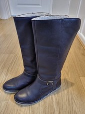 Womens Moshulu Brown Leather Calf Flat Half Zip Fur Lined Boots UK 6