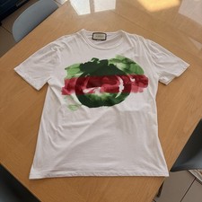 Gucci white cotton GG logo red