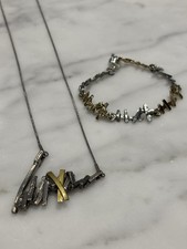Really Unusual Matching Gold and Silver Necklace and Bracelet