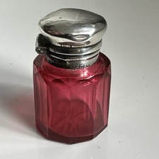 Antique Silver Mounted Cranberry/Ruby Glass Perfume Bottle 1908 B'ham H BROS