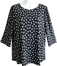 Kim & Co  Leaf print Brazil-Jersey Top -Black /Ecru - M/M-14- QVC