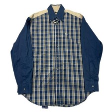 Harmont & Blaine Shirt Made In Italy Long Sleeve Button Blue Beige Mens Large